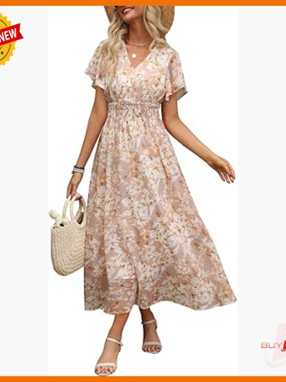Summer Floral Maxi Dress V Neck Short Sleeve Chiffon Boho Beach Wedding Guest